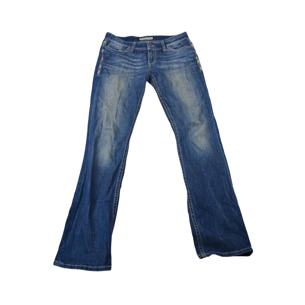 BKE Payton Slim Bootcut Jeans Womens 30XL (fits 33x35) Blue Embroidered Sequin